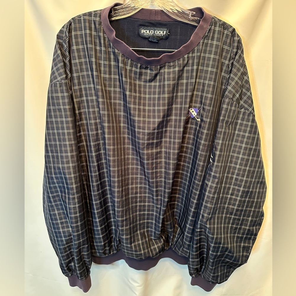 VTG Polo Ralph Lauren Golf Size XL Plaid Pullover Jacket Navy Plaid Pebble Beach